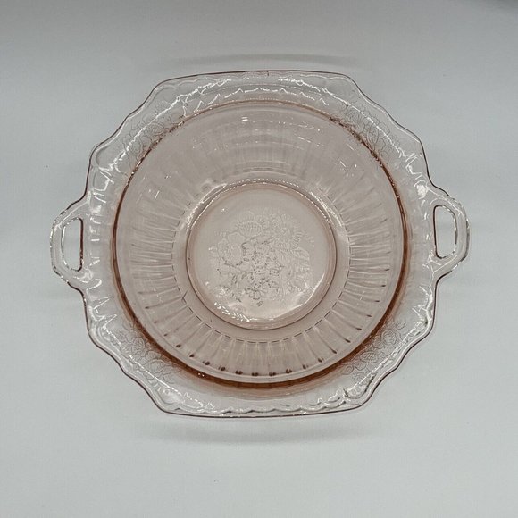 Vintage Mayfair Open Rose Pink Depression Glass 10” Bowl w/ Handles - Picture 3 of 6
